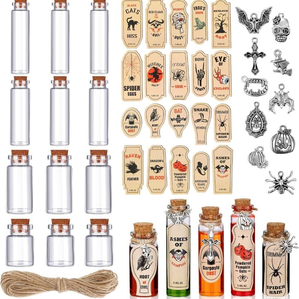 53 Pcs Halloween Mini Potion Bottles Set Including 12 Decorative Glass Bottles w